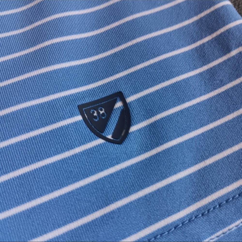 Cremieux Performance Polo Shirt Mens Large Blue Stripe Active Wear Golf Casual - Picture 8 of 9